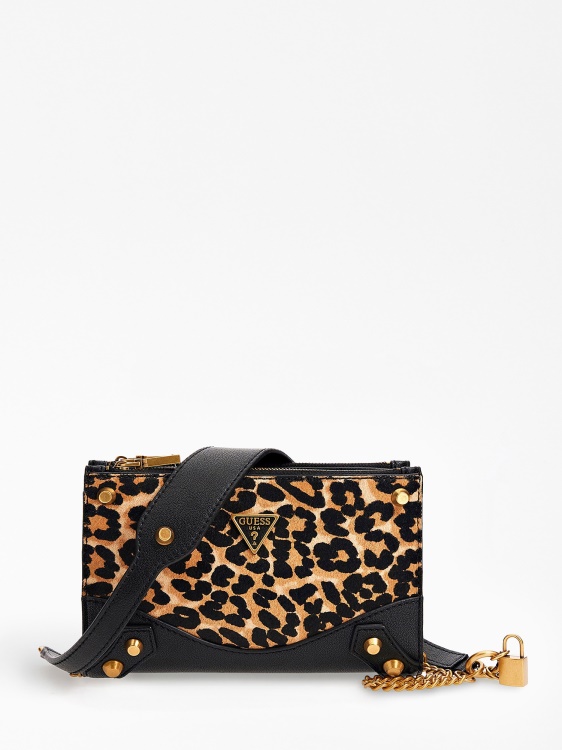кожена мини чанта през рамо Animalier Guess Amantea