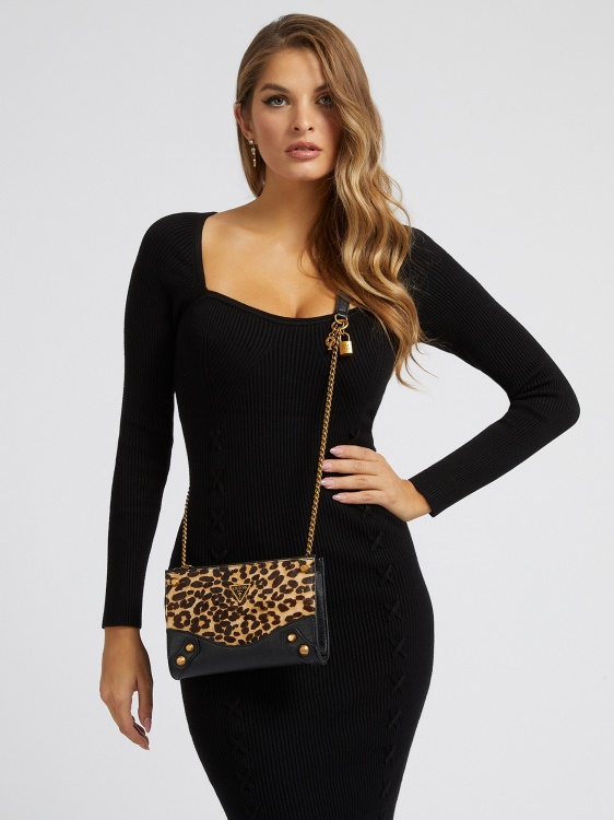 кожена мини чанта през рамо Animalier Guess Amantea