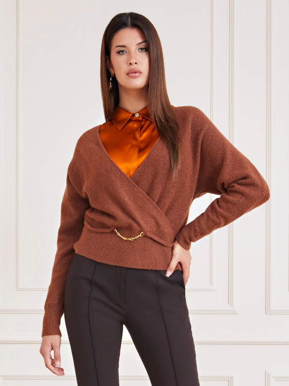 Guess кафяв пуловер от смес от вълна Marciano