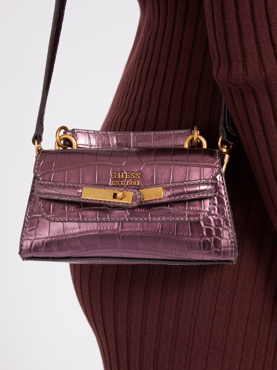 микро чанта с крокодилна щампа Tullia лилаво Guess