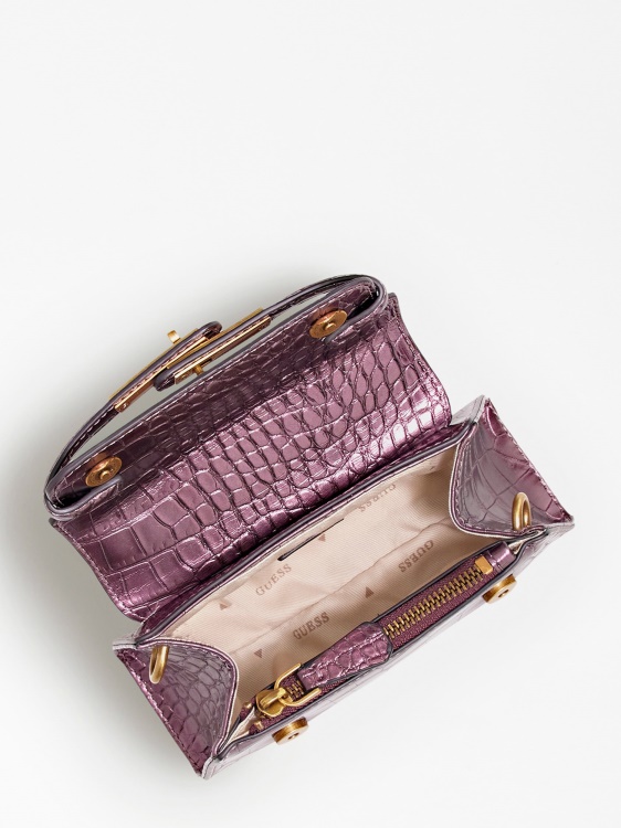 микро чанта с крокодилна щампа Tullia лилаво Guess