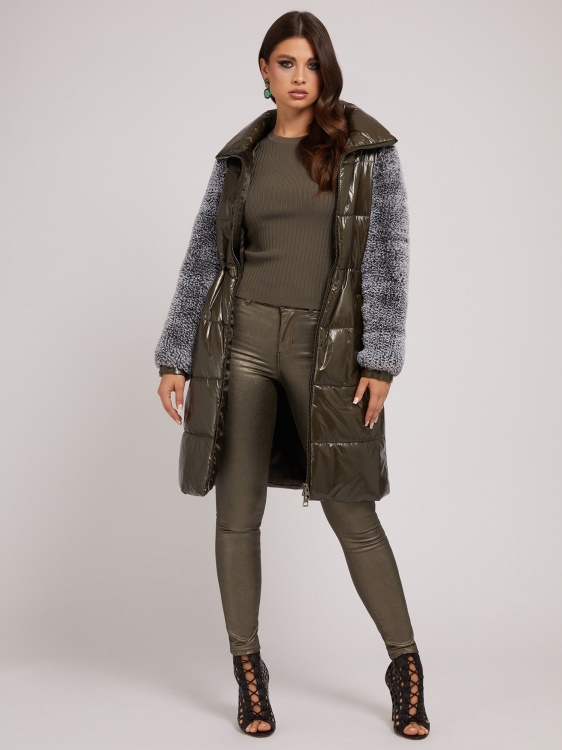 Guess найлоново яке от изкуствена кожа зелено