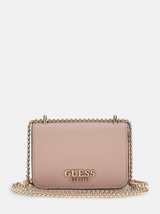 Alexie Saffiano Micro чанта за през тялото розово Guess