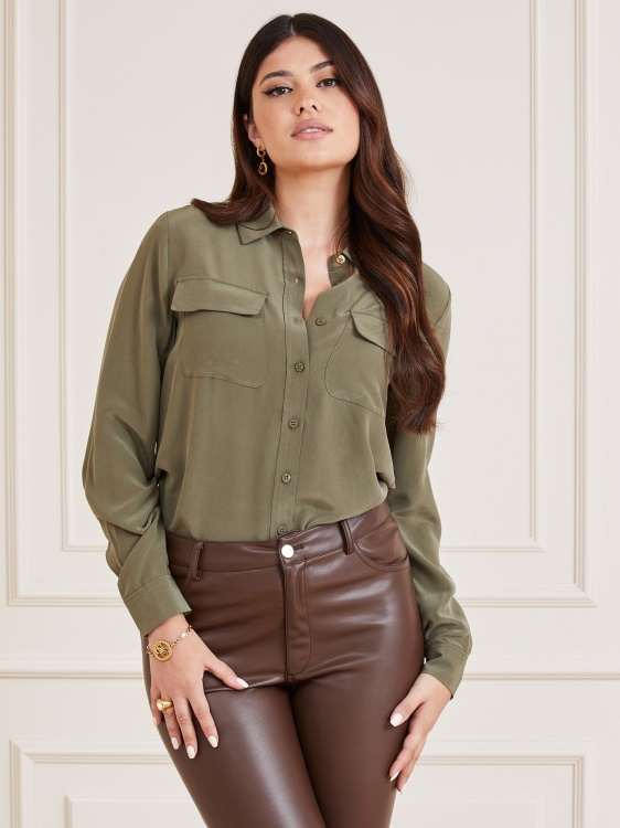 Guess зелена копринена риза Marciano