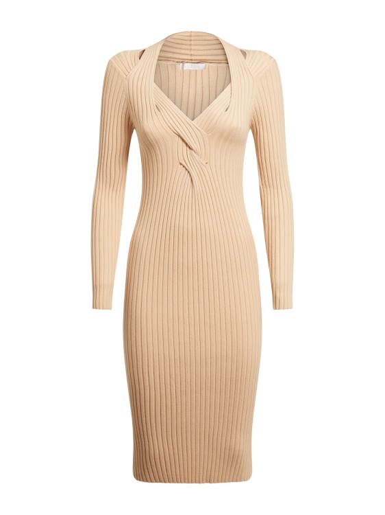 бежова пуловерна рокля с тъкани детайли Guess