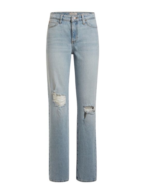 сини прави дънкови панталони, ожулвания