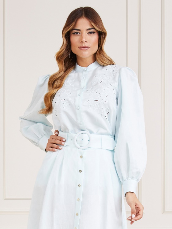 бродирана риза Marciano Guess светло синьо