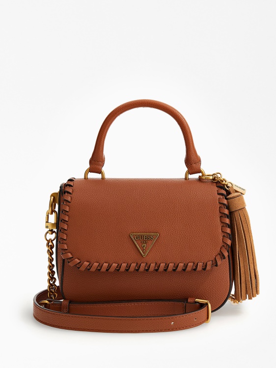 бежова мини чанта от кожа Guess Kaoma Nappa