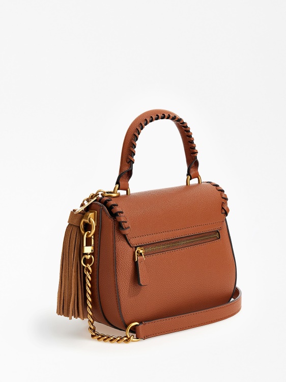 бежова мини чанта от кожа Guess Kaoma Nappa