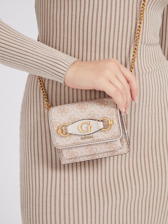 Micro Chanta през рамо с лого крем Izzy 4g Guess