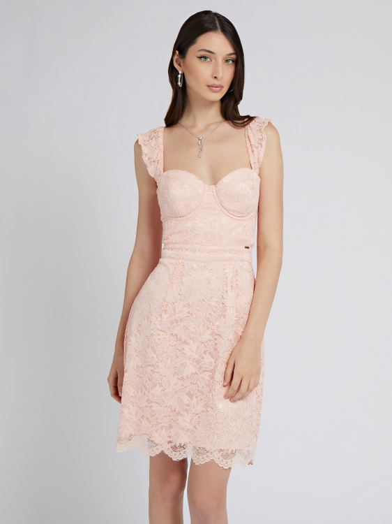 розова дантелена рокля Guess