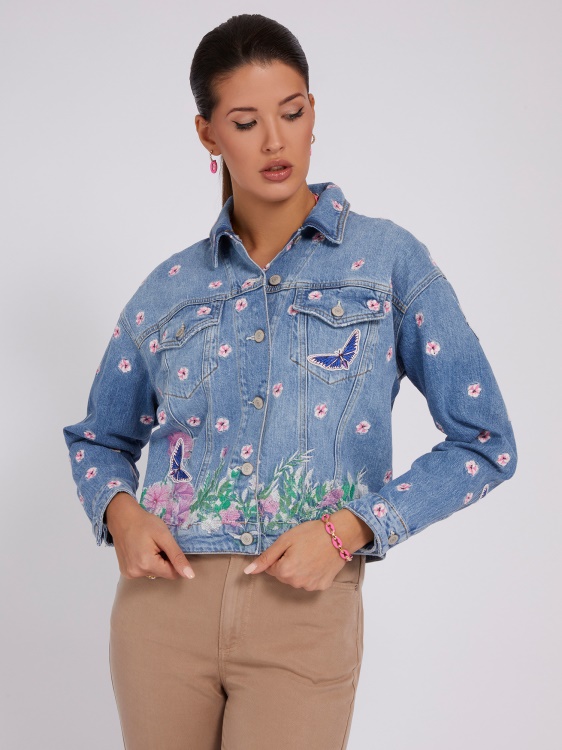 бродирано дънково какво синьо Guess