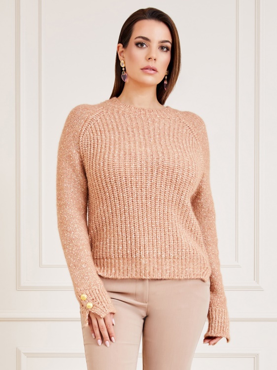 пуловер с кръгла която Marciano бежов Guess