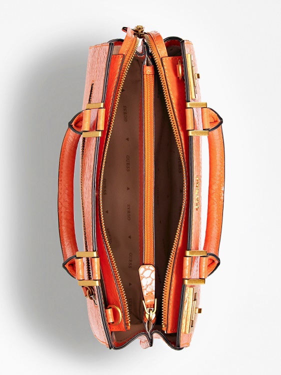 Guess оранжева дамска чанта Katey с принт на питон