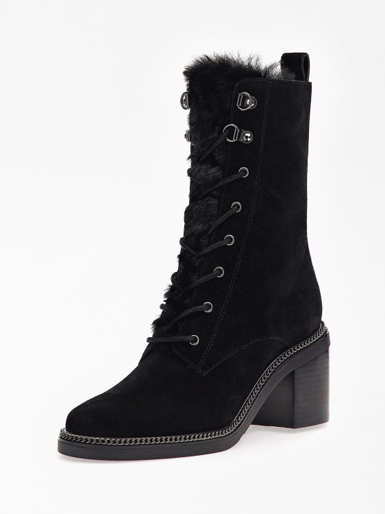 черни ниски ботуши Byankan от естествена кожа Guess