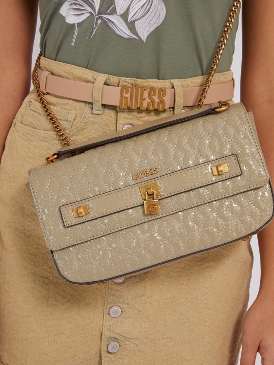 Green Guess Isidora G Shine Logo Crossbody