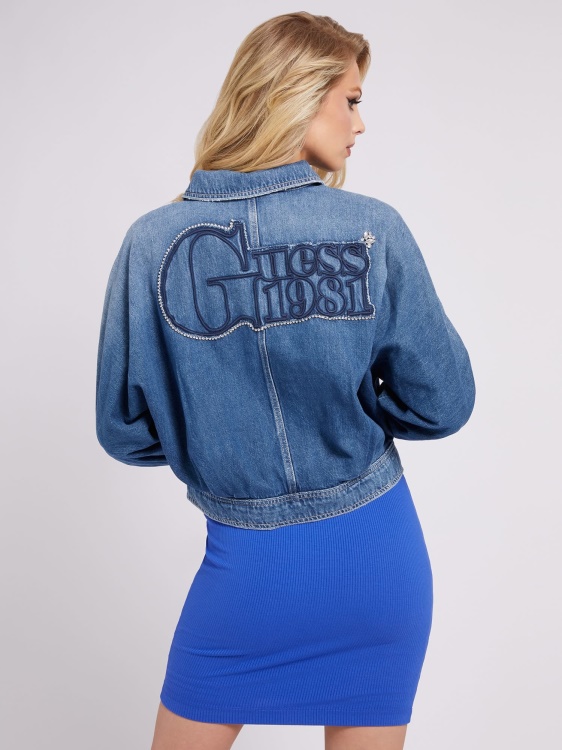 Guess Back бродерия дънково яке синьо