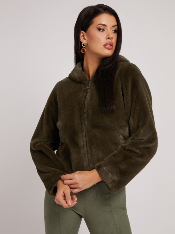 зелено яке с лого от изкуствена кожа Guess