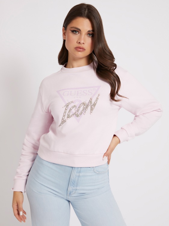 суичър с триъгълно лого Guess розов