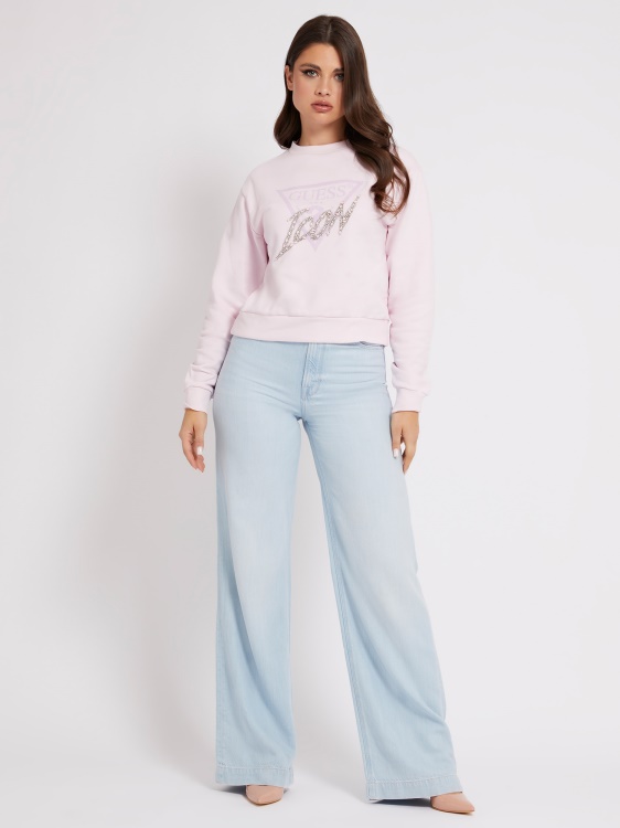 суичър с триъгълно лого Guess розов