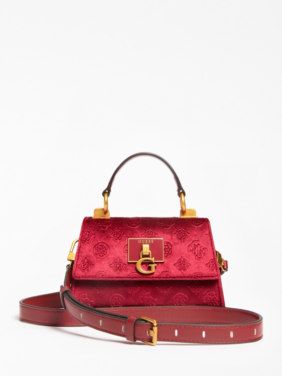 червена кадифена мини чанта Guess Stephi