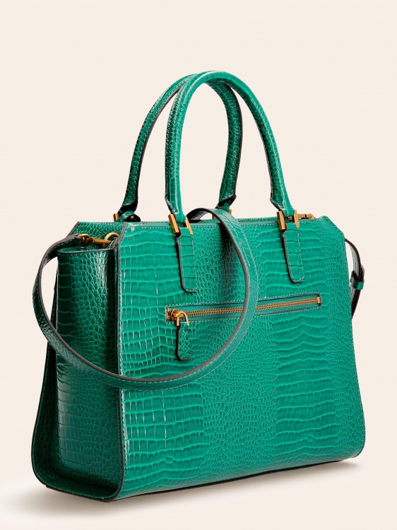 зелена дамска чанта Guess Raffie с крокодил