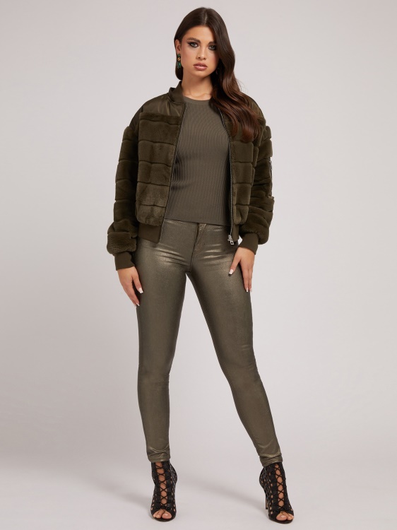 Guess найлонов бомбардивач с изкуствена кожа зелен мулти