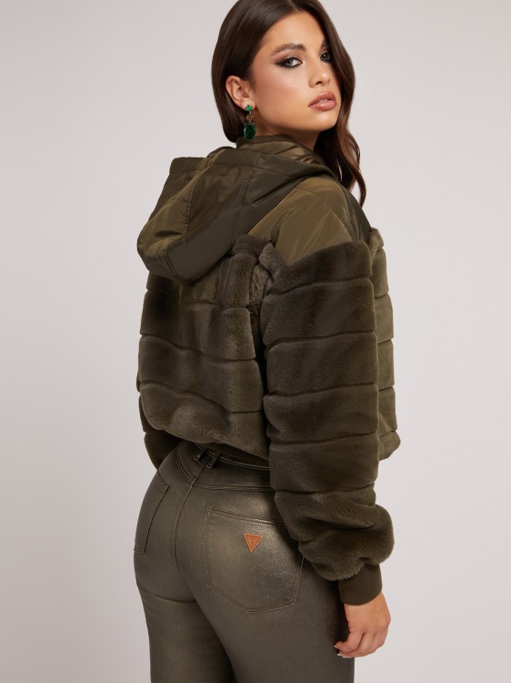 Guess найлонов бомбардивач с изкуствена кожа зелен мулти