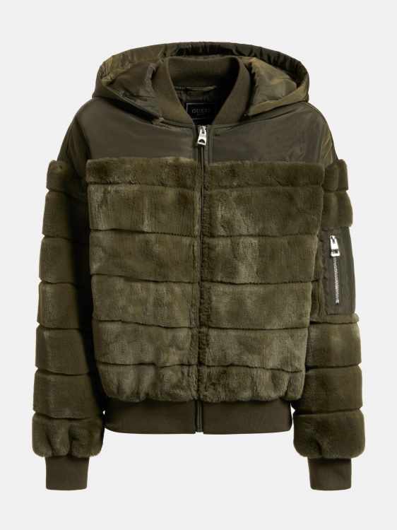Guess найлонов бомбардивач с изкуствена кожа зелен мулти