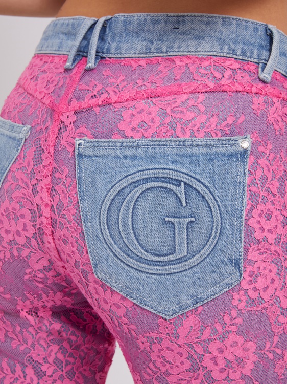 дънкови панталони с дантела фуксия Guess