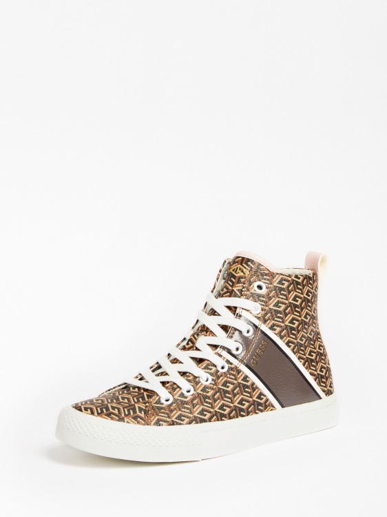 кафяви високи маратонки с лого на Elga Guess