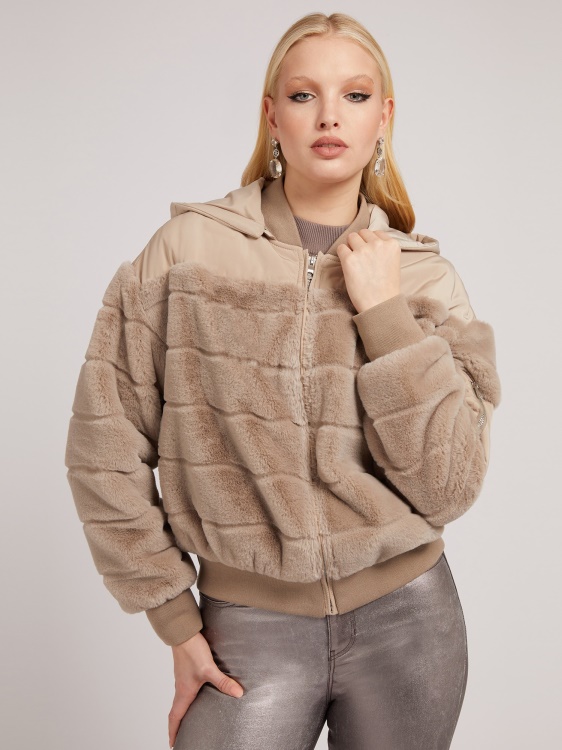 бомбардивач от найлон изкуствена кожа бежов Guess