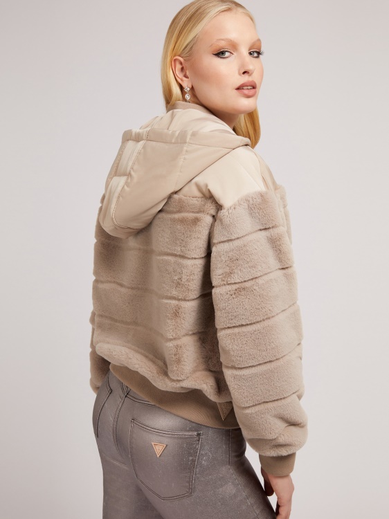 бомбардивач от найлон изкуствена кожа бежов Guess