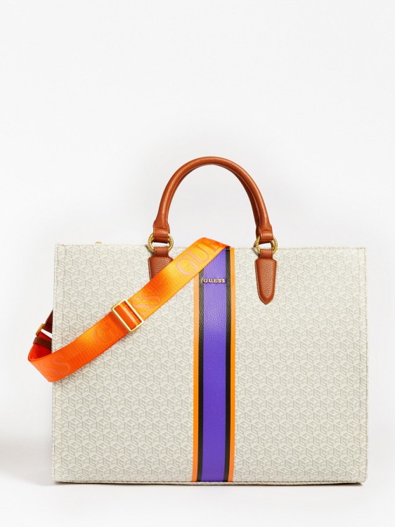 бяла дамска чанта с лого Multi Ederle Guess