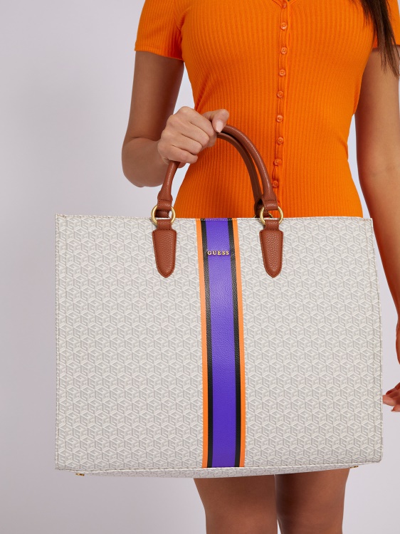 бяла дамска чанта с лого Multi Ederle Guess