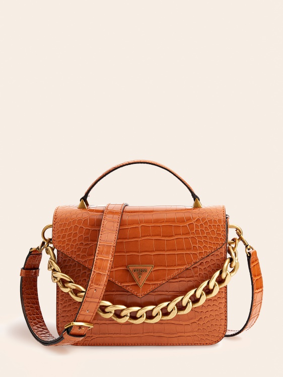 Retour мини чанта с крокодил щампа кафяв Guess