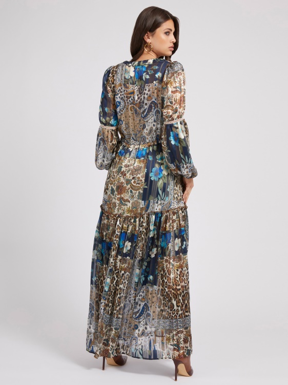 дълга рокля с цял принт Guess Blue Multi