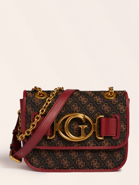 тъмночервена чанта за кръст с лого Aileen 4g Guess