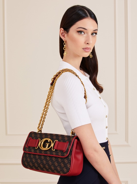 тъмночервена чанта за кръст с лого Aileen 4g Guess