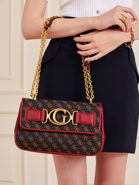 тъмночервена чанта за кръст с лого Aileen 4g Guess