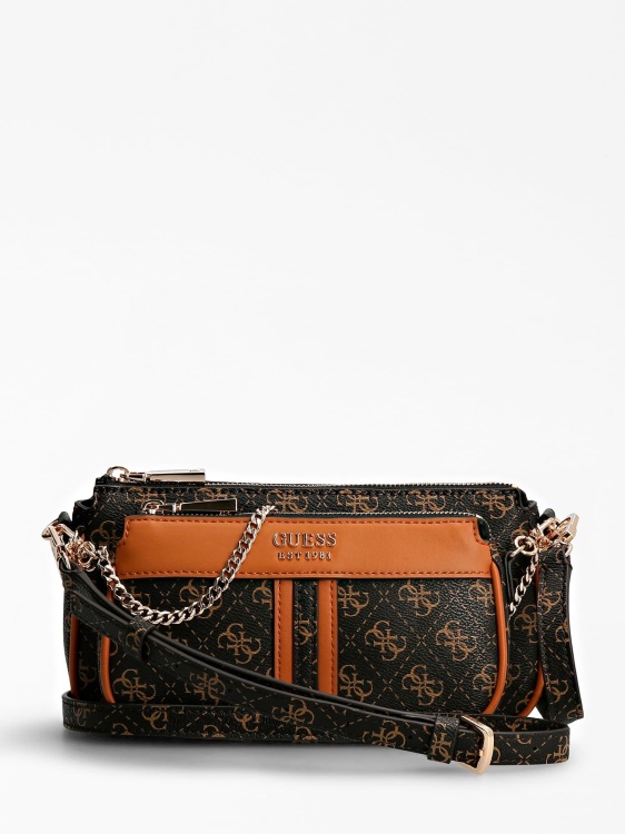 Guess Kasinta 4g Logo Mini Crossbody тъмно кафяво