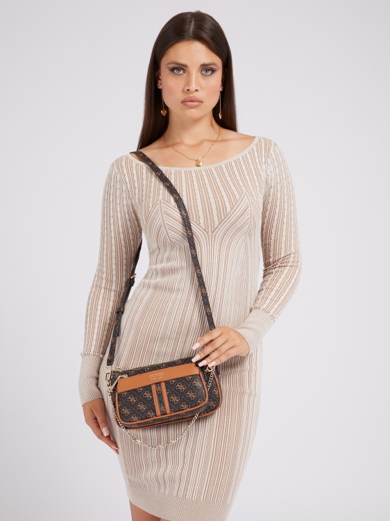 Guess Kasinta 4g Logo Mini Crossbody тъмно кафяво