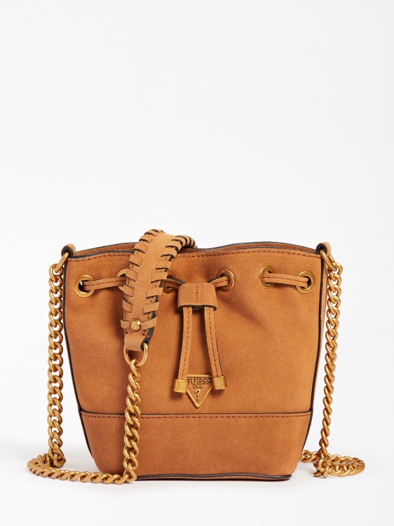 бежова велурена мини чанта катома Guess