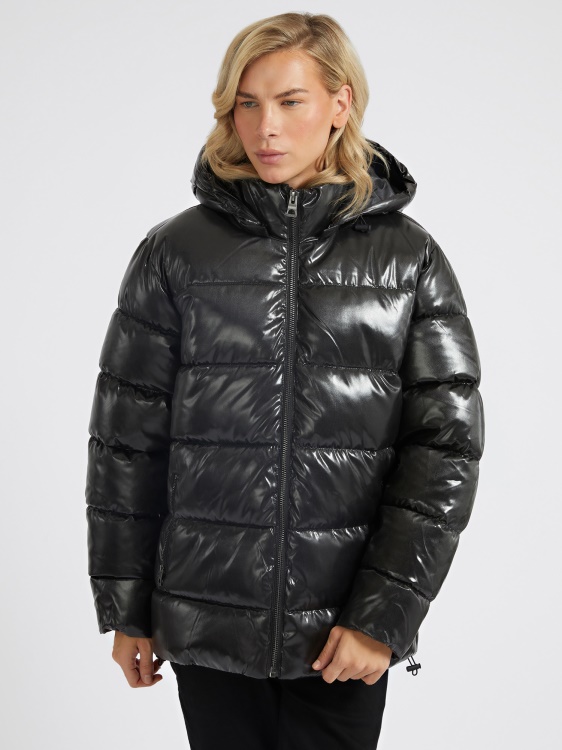 пуфър с найлонова качулка Guess Black