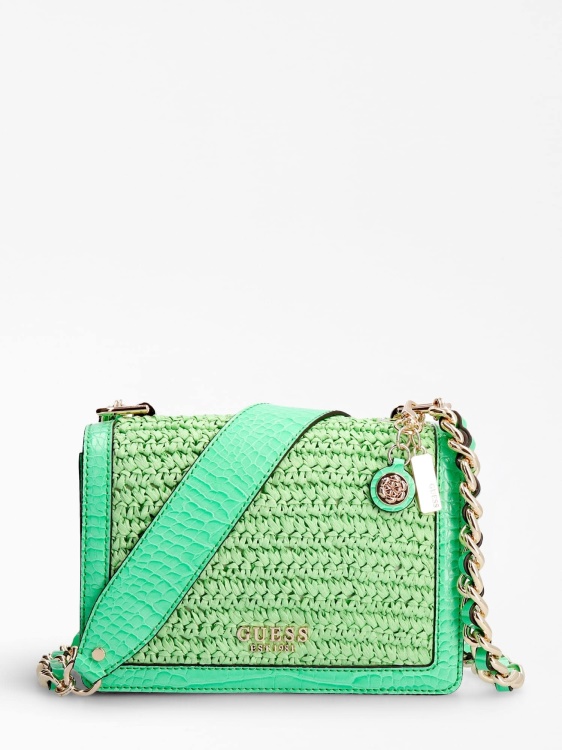 Abey рафия мини чанта през рамо зелен Guess