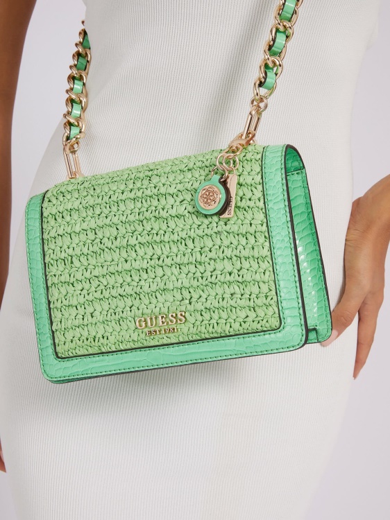 Abey рафия мини чанта през рамо зелен Guess