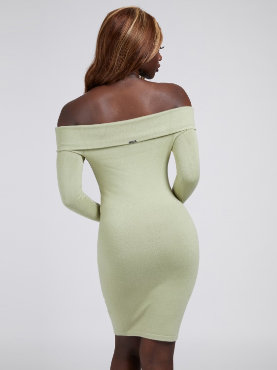 зелена плетена рокля с открити рамена