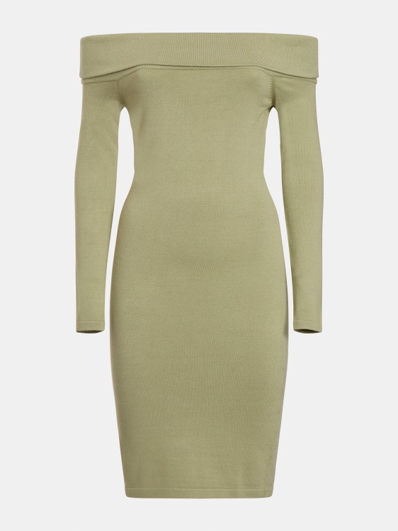 зелена плетена рокля с открити рамена