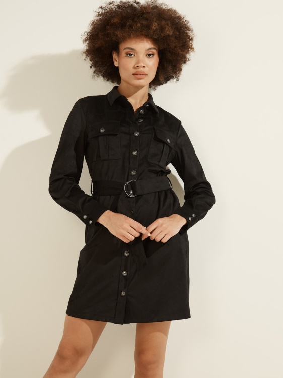черна рокля от изкуствен велур Guess
