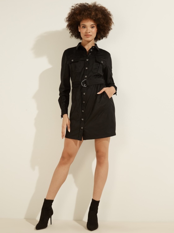 черна рокля от изкуствен велур Guess